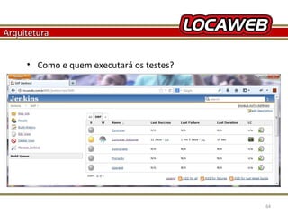Arquitetura
• Como e quem executará os testes?

October 28, 2013

64

 