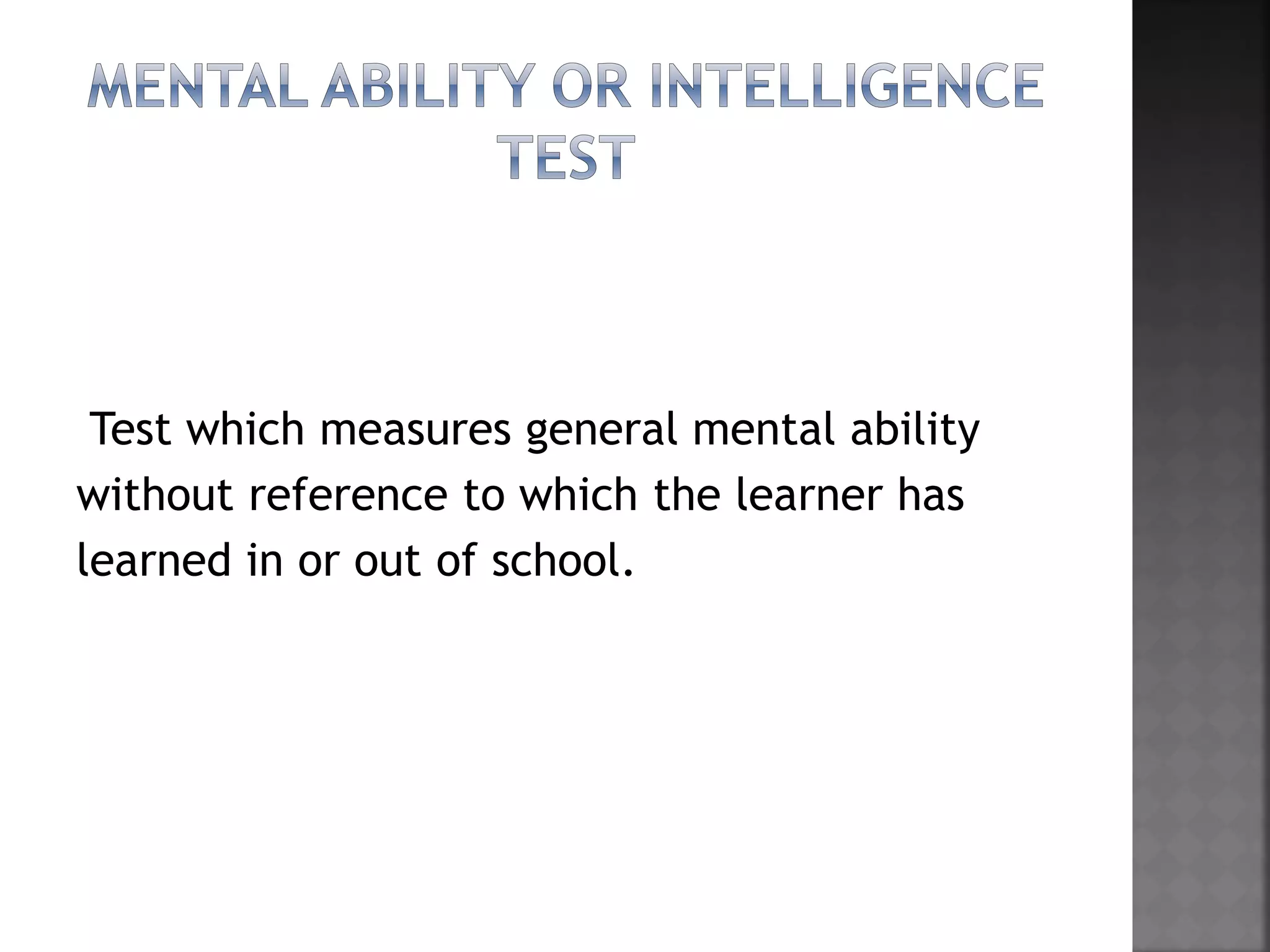 Test and types of test in education ppt