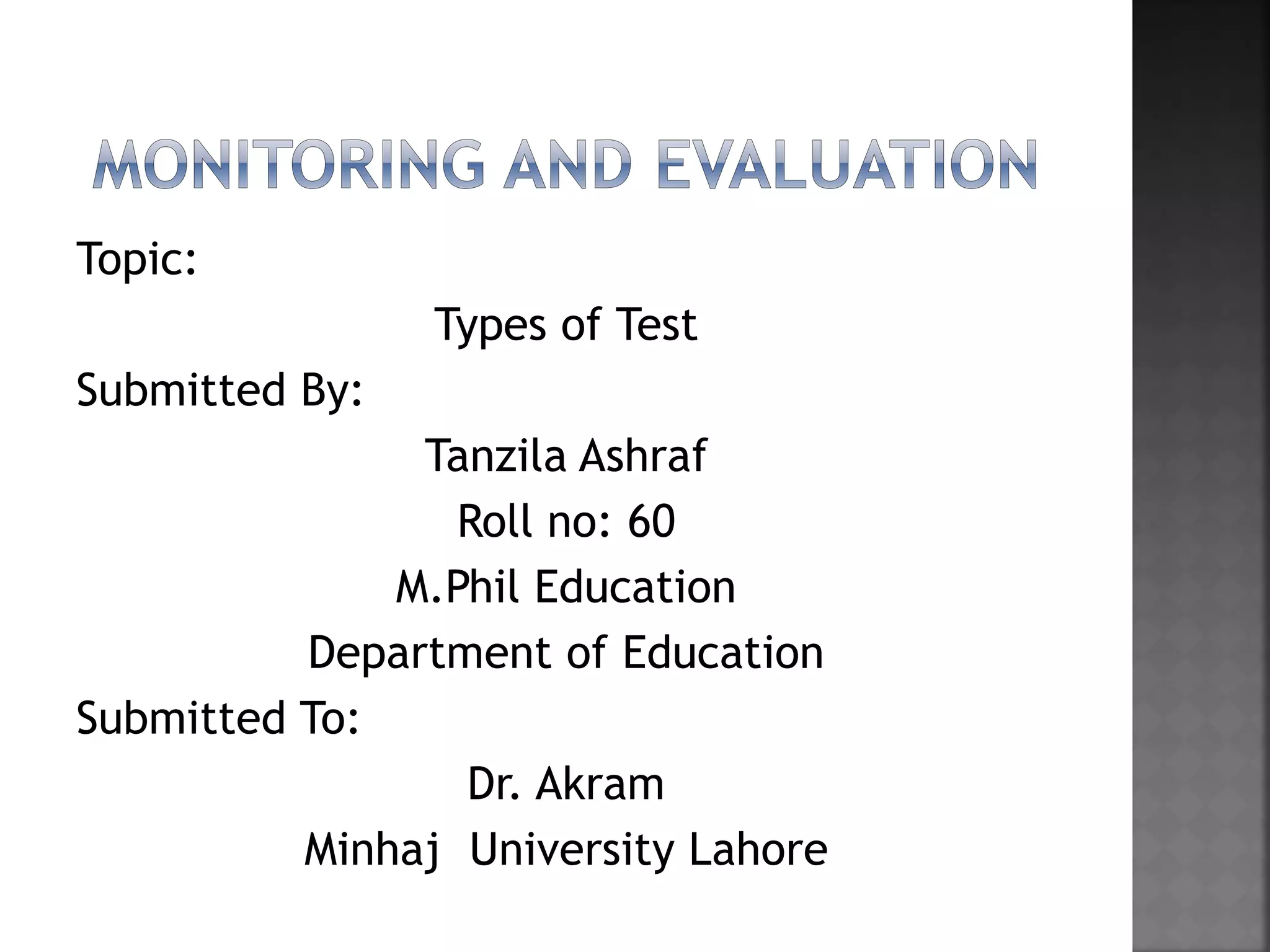 Test And Types Of Test
