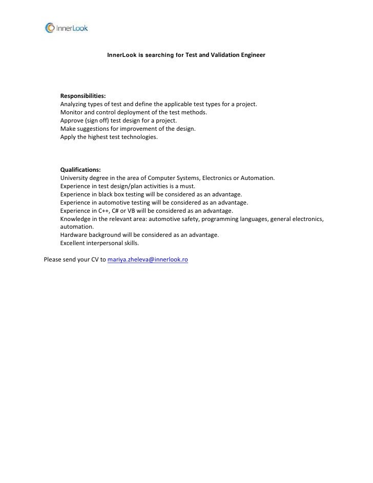 Test And Validation Engineer Job Description