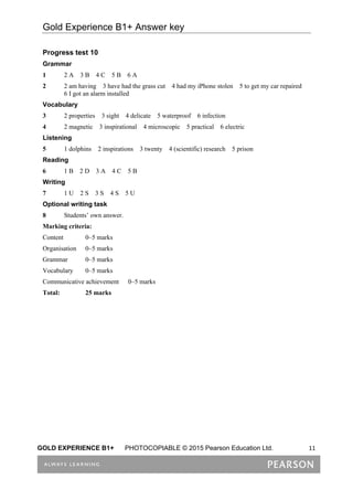 Test answer key gold experience gold b1+ | PDF