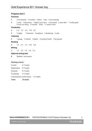 Test answer key gold experience gold b1+ | PDF