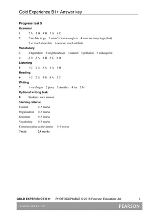 Test answer key gold experience gold b1+ | PDF