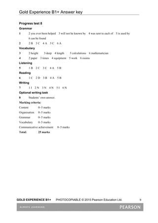 Test Answer Key Gold Experience Gold B1 Pdf