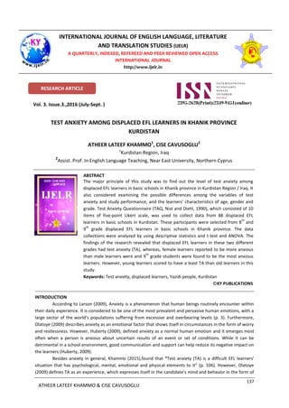 Test anxiety among displaced efl learners in khanik province kurdistan ...