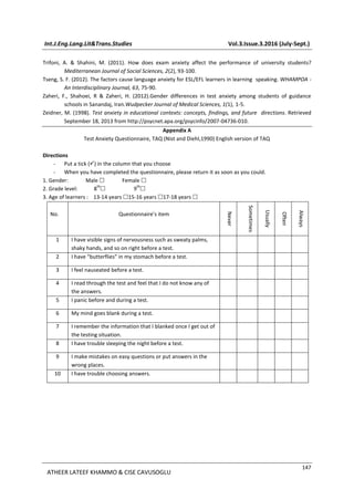 Test anxiety among displaced efl learners in khanik province kurdistan ...
