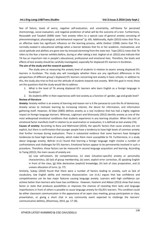 Test anxiety among displaced efl learners in khanik province kurdistan ...