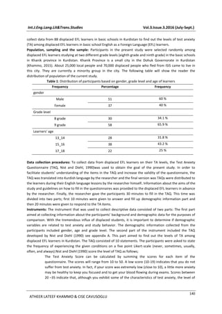 Test anxiety among displaced efl learners in khanik province kurdistan ...