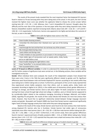Test anxiety among displaced efl learners in khanik province kurdistan ...