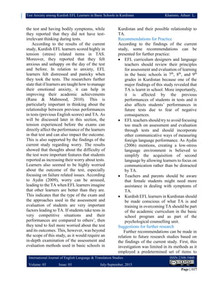 Test anxiety among kurdish efl learners in basic schools in kurdistan | PDF