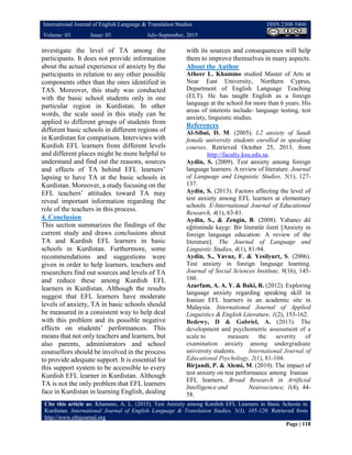 Test anxiety among kurdish efl learners in basic schools in kurdistan | PDF