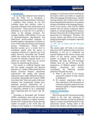 Test anxiety among kurdish efl learners in basic schools in kurdistan | PDF