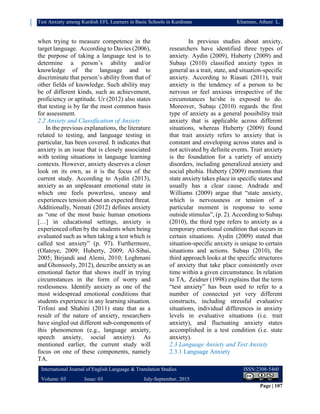 Test anxiety among kurdish efl learners in basic schools in kurdistan | PDF