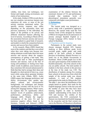 Test anxiety among kurdish efl learners in basic schools in kurdistan | PDF