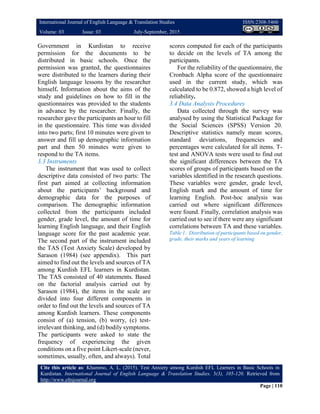 Test anxiety among kurdish efl learners in basic schools in kurdistan | PDF