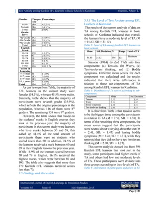 Test anxiety among kurdish efl learners in basic schools in kurdistan | PDF