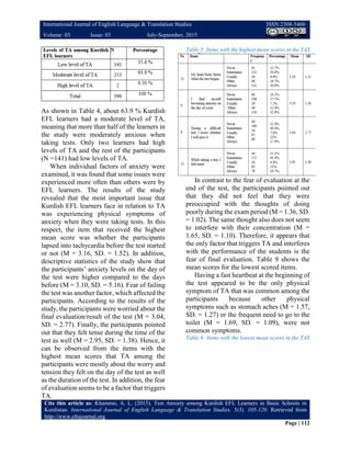 Test anxiety among kurdish efl learners in basic schools in kurdistan | PDF