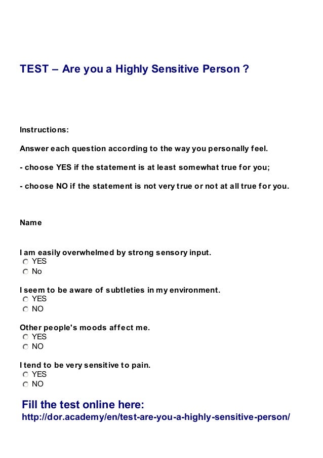 Highly sensitive person test svenska Highly sensitive person test svenska