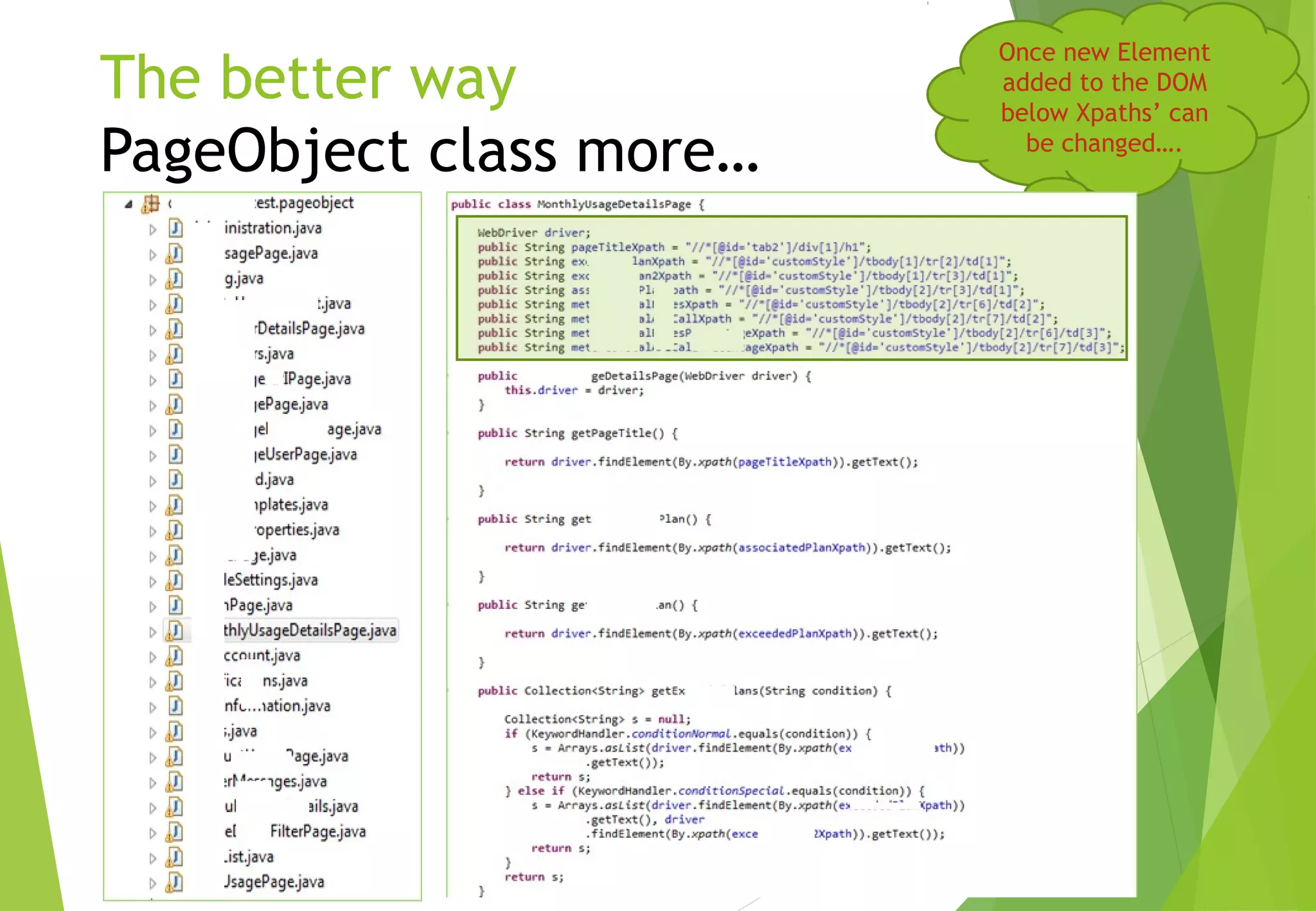 The better way
PageObject class more…
© Ganuka Yashantha | ganuyash@gmail.com
Once new Element
added to the DOM
below Xpaths’ can
be changed….
 