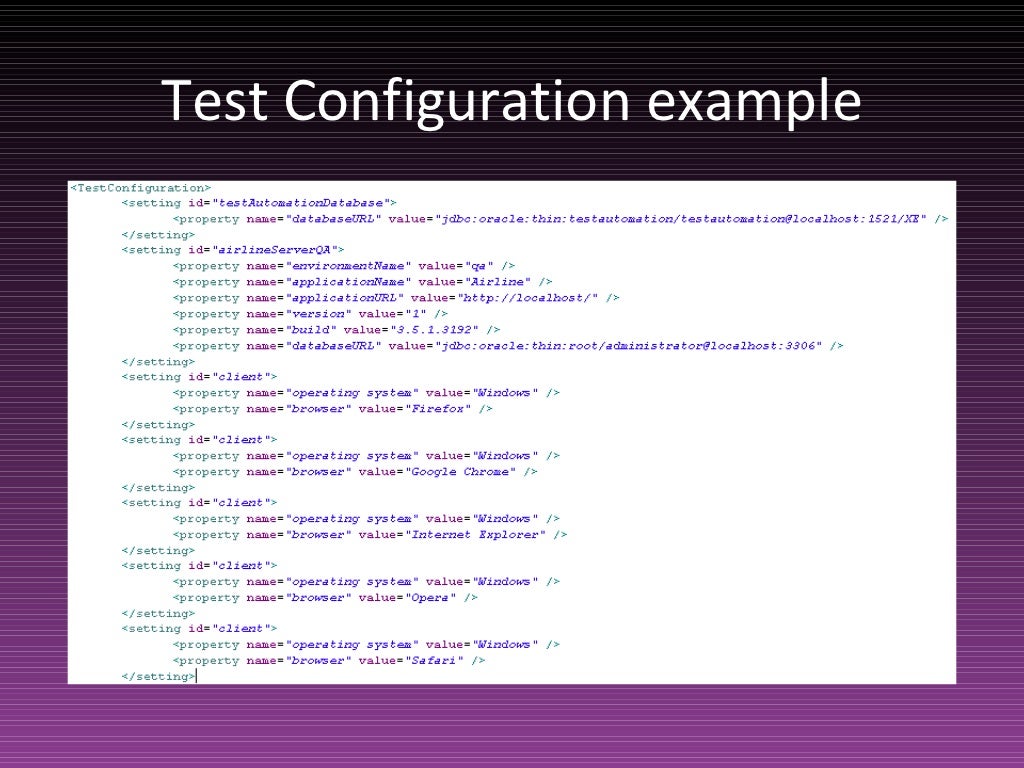 Test Configuration example