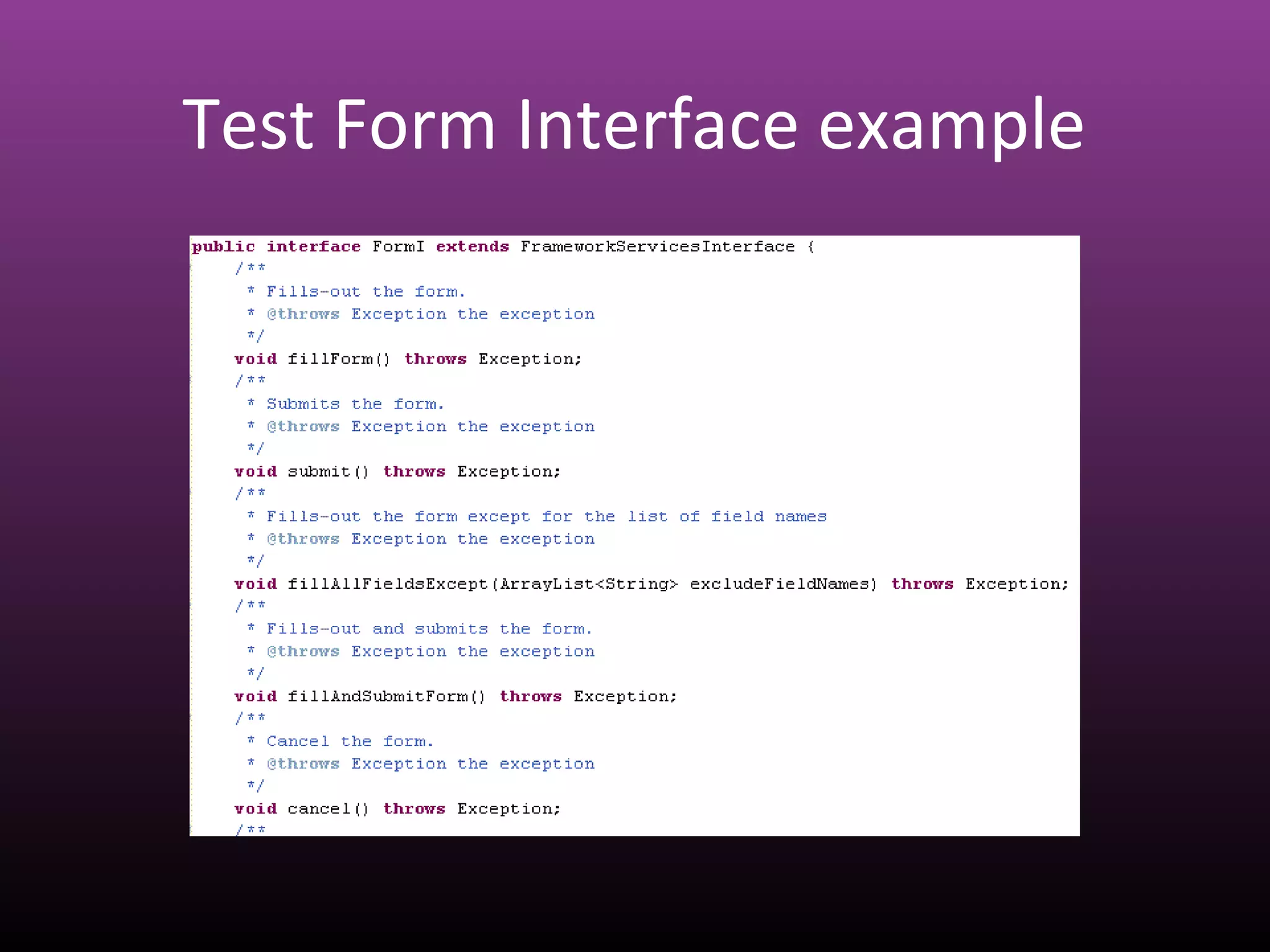 Test Form Interface example
 