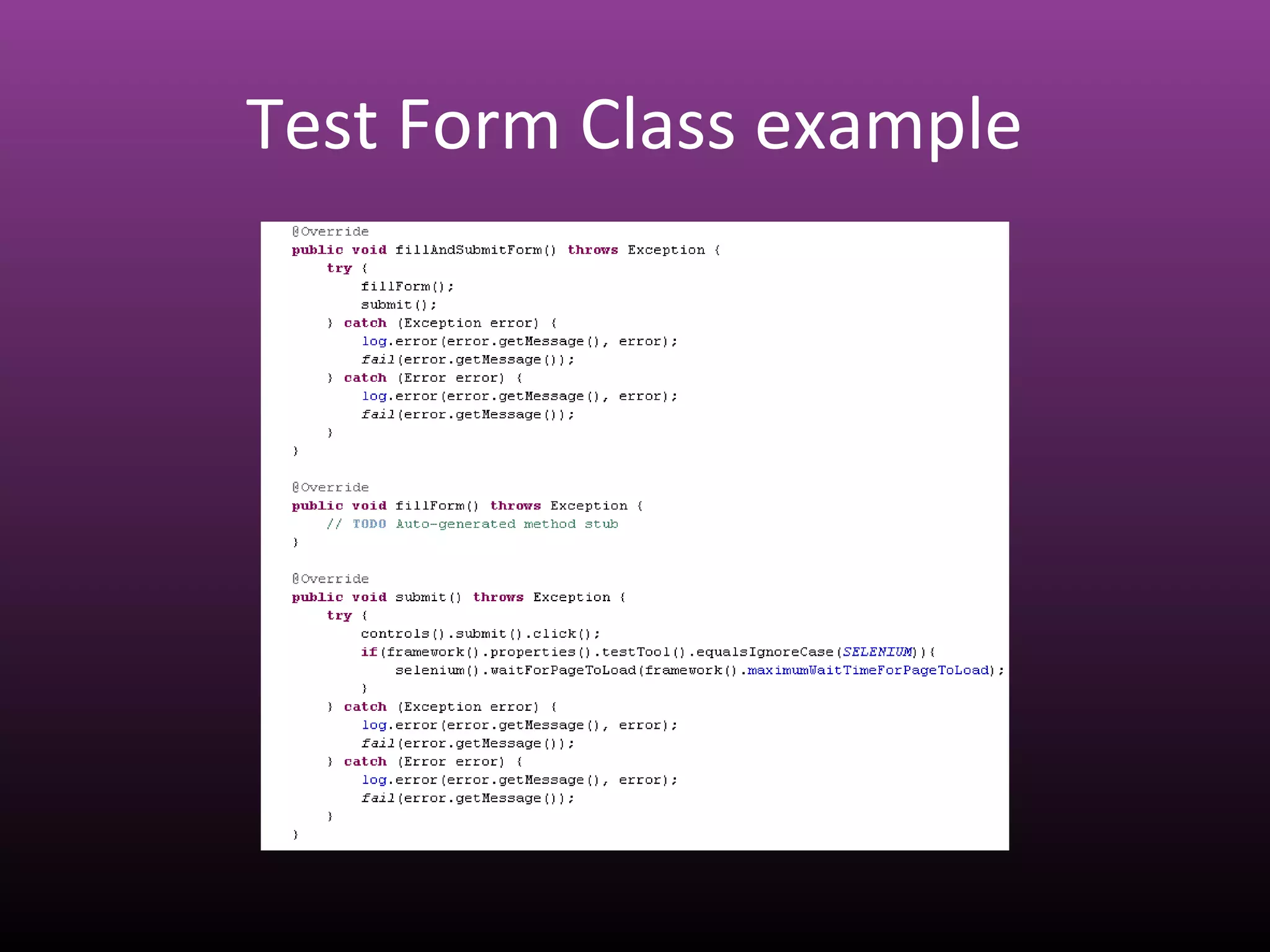 Test Form Class example
 