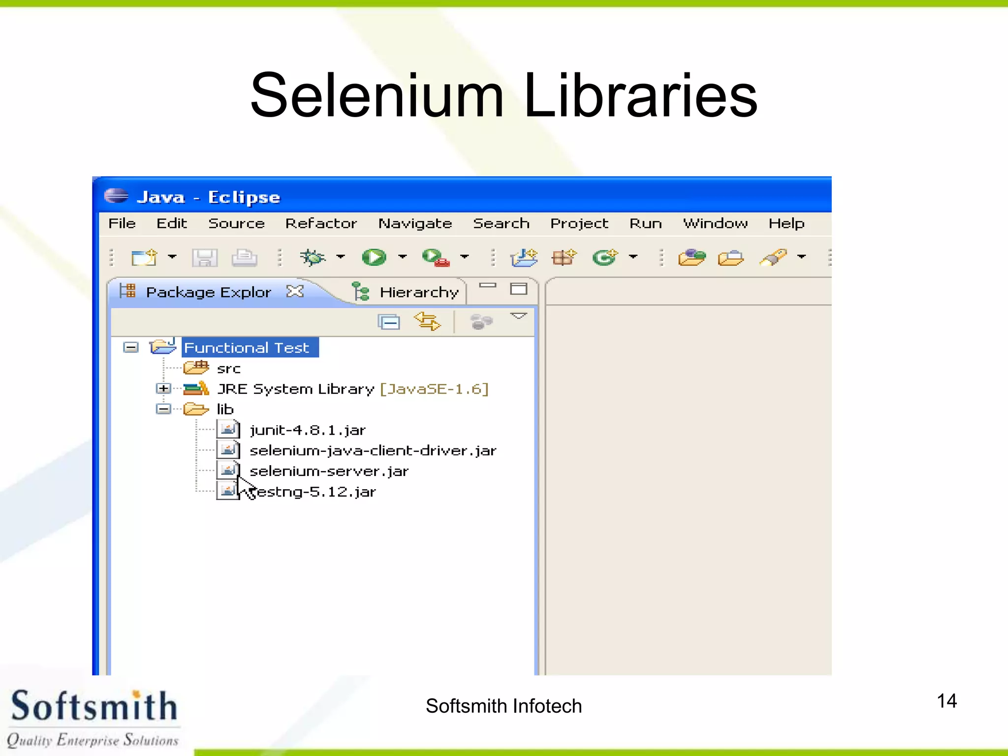 Softsmith Infotech 14
Selenium Libraries
 