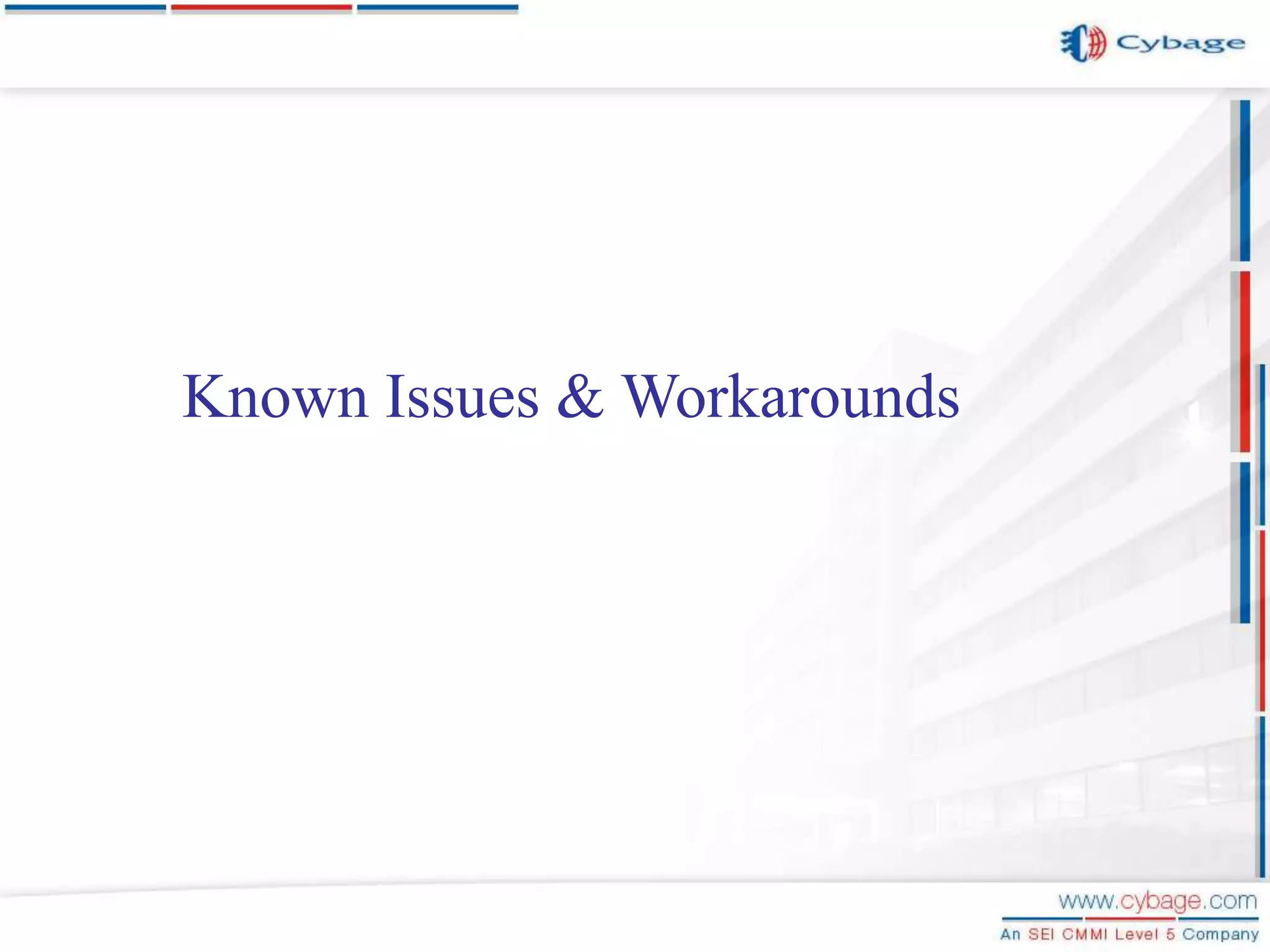 Known Issues & Workarounds 