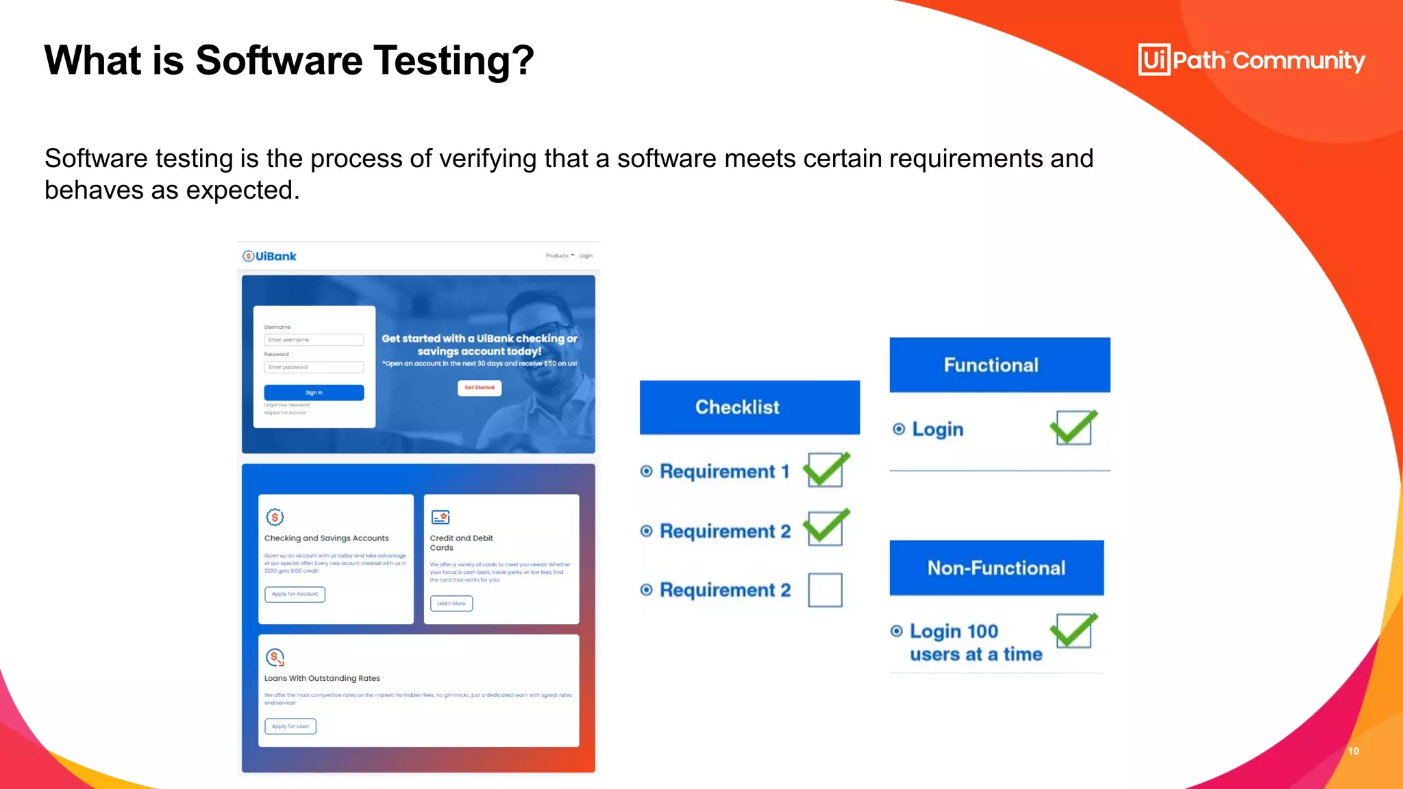 10
What is Software Testing?
Software testing is the process of verifying that a software meets certain requirements and
behaves as expected.
 
