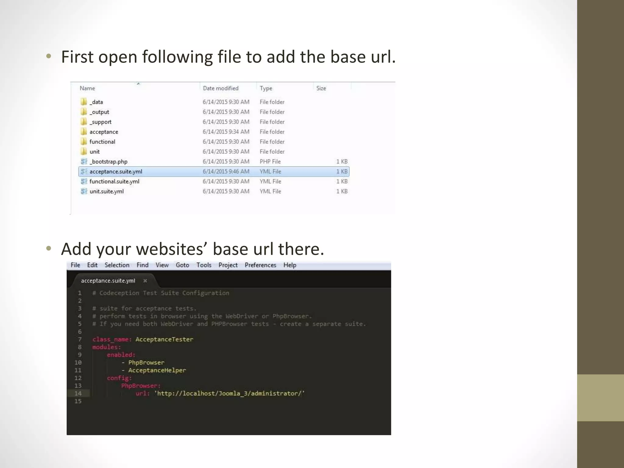 • First open following file to add the base url.
• Add your websites’ base url there.
 