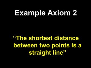 Example Axiom 2“The shortest distance between two points is a straight line”