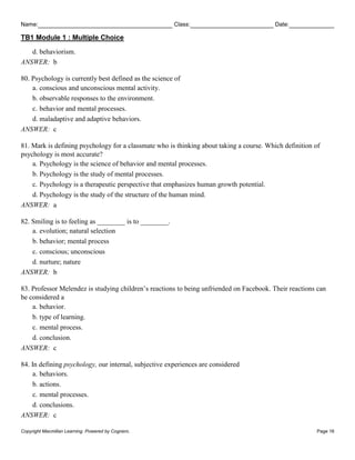 test bank Exploring Psychology in Modules,12e David Myers, Nathan ...