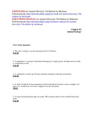 Test Bank For Animal Diversity 7th Edition By Hickman