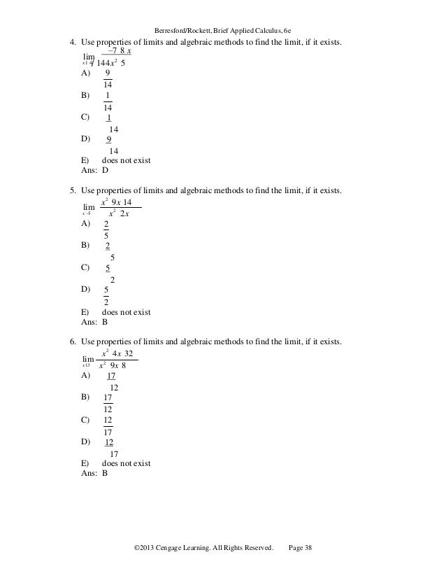 Test Bank For Applied Calculus Brief 6th Edition Berresford Test Bank For Applied Calculus Brief 6th Edition Berresford