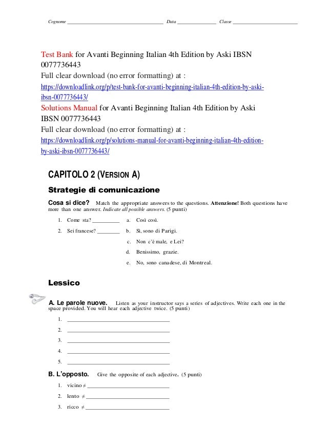 Avanti Beginning Italian 4th Edition