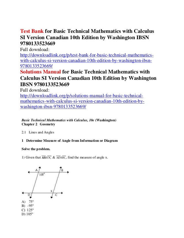 Test Bank For Basic Technical Mathematics With Calculus Si Version Ca Test bank for basic technical mathematics with calculus si version ca