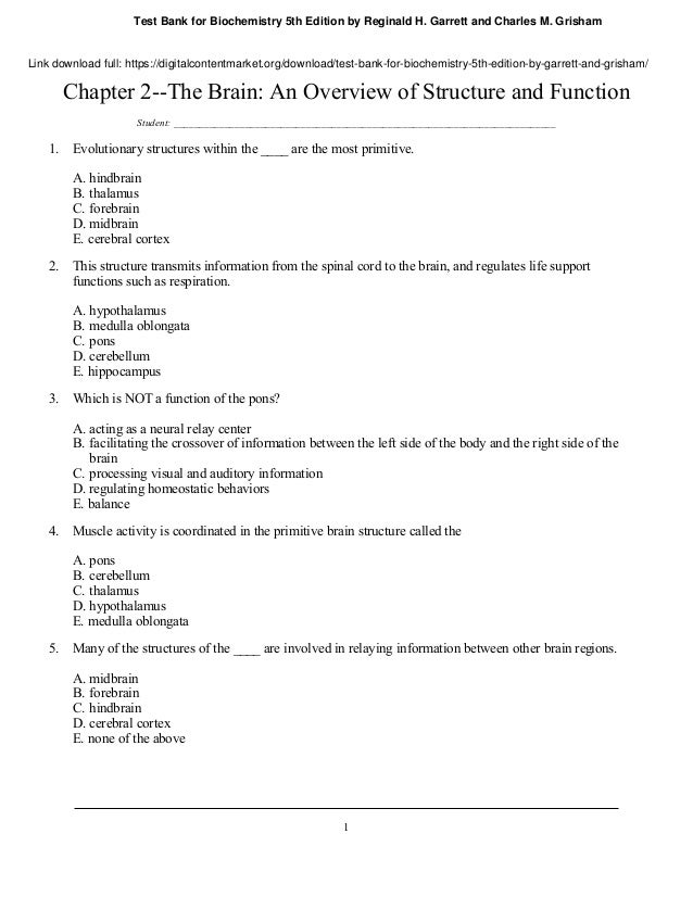 Download Test Bank For Biochemistry 5th Edition By Reginald