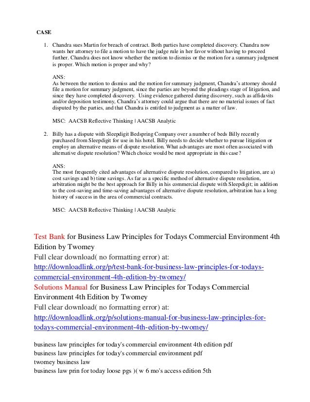 Test bank for business law principles for todays commercial environme…