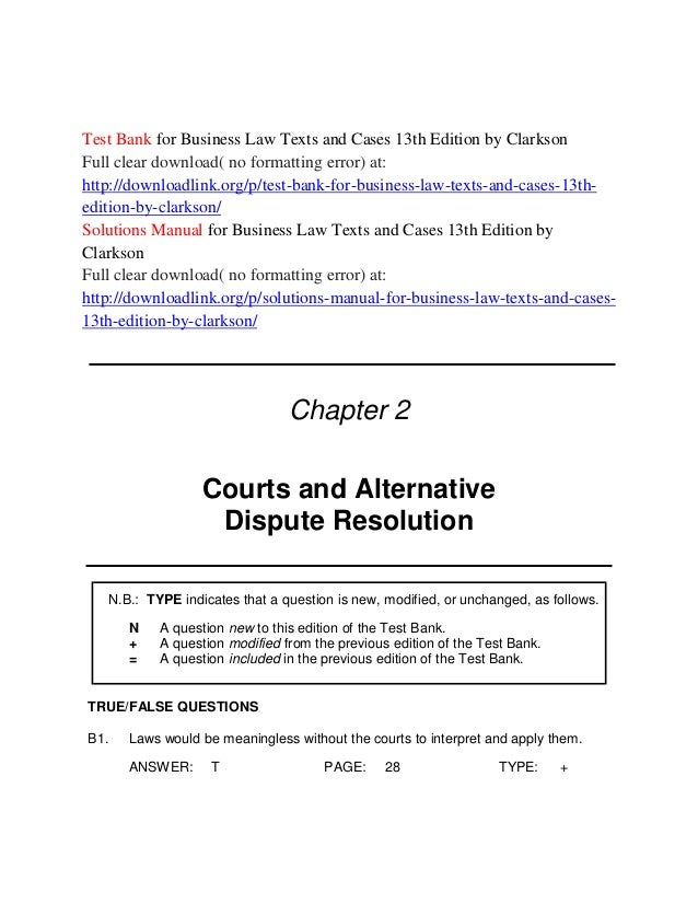 Test Bank For Business Law Texts And Cases 13th Edition Clarkson