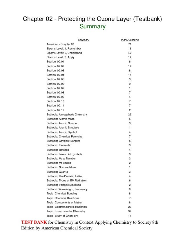 Test bank for chemistry in context applying chemistry to society 8th