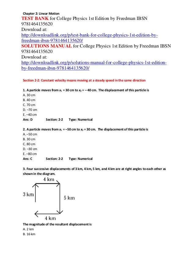 Test bank for college physics 1st edition by freedman ibsn 9781464135…