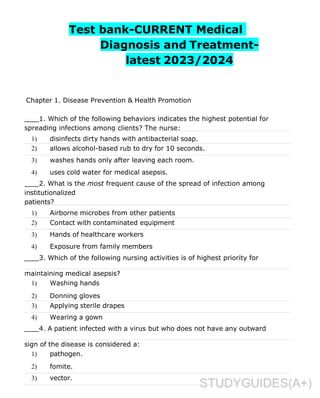 TEST BANK FOR CURRENT MEDICAL DIAGNOSIS AND TREATMENT 2023,,2024 62ND ...