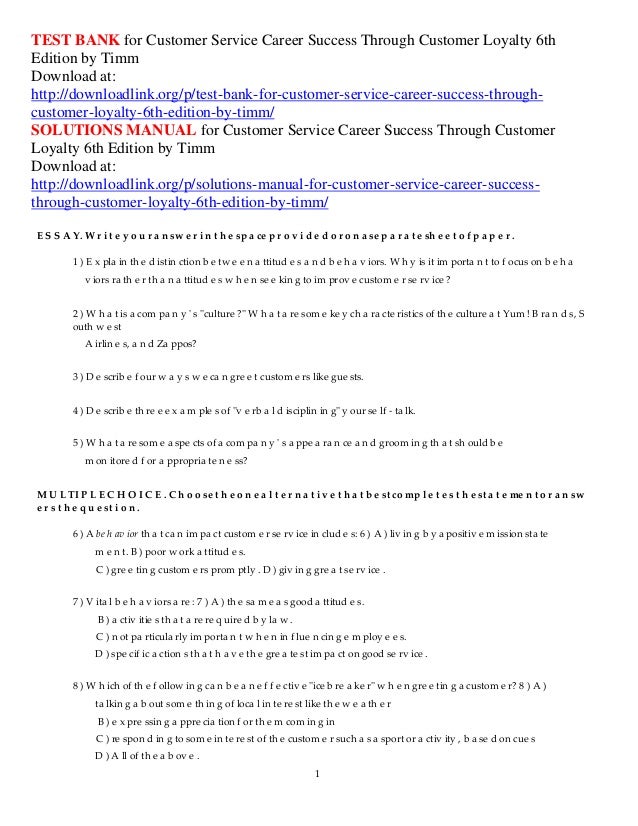test bank for customer service career success through career customer service