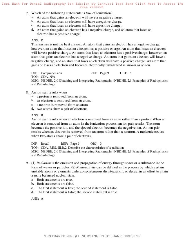 Test Bank for Dental Radiography 6th Edition by Iannucci.pdf