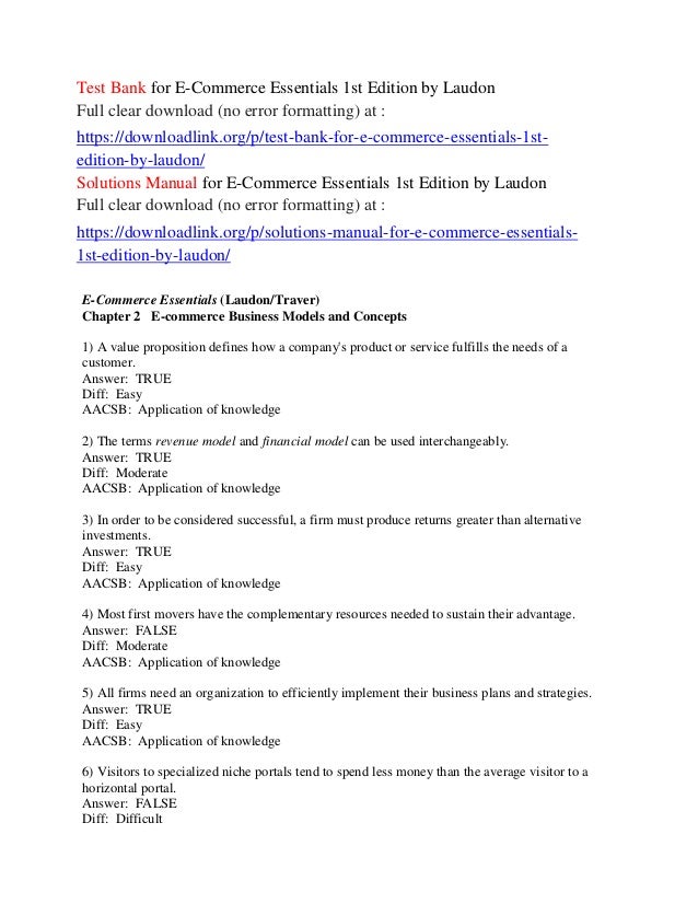 Test Bank For E Commerce Essentials 1st Edition By Laudon