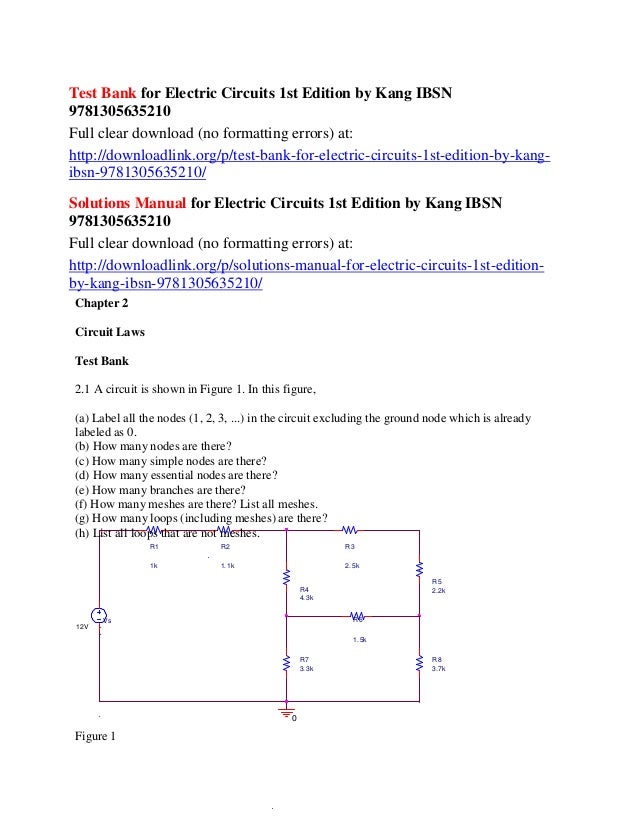 Test bank for electric circuits 1st edition by kang ibsn 9781305635210