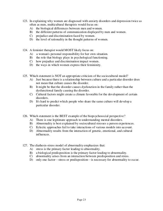 Test Bank For Fundamentals Of Abnormal Psychology 8th Edition By Come