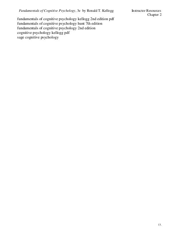 Test Bank For Fundamentals Of Cognitive Psychology 3rd Edition By Kel
