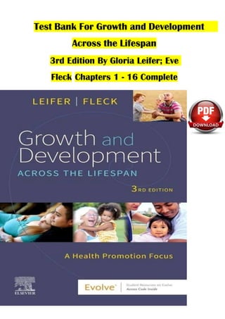Test Bank For Growth and Development
Across the Lifespan
3rd Edition By Gloria Leifer; Eve
Fleck Chapters 1 - 16 Complete
 