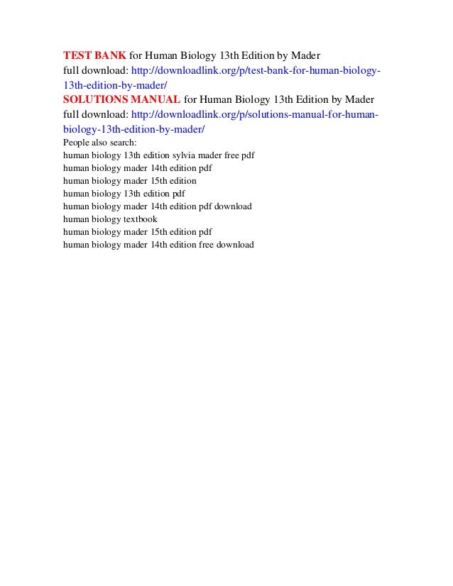 Test bank for human biology 13th edition by mader